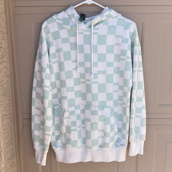 Wild fable woman’s xs Green and white checker hoodie White shirt - Picture 1 of 8